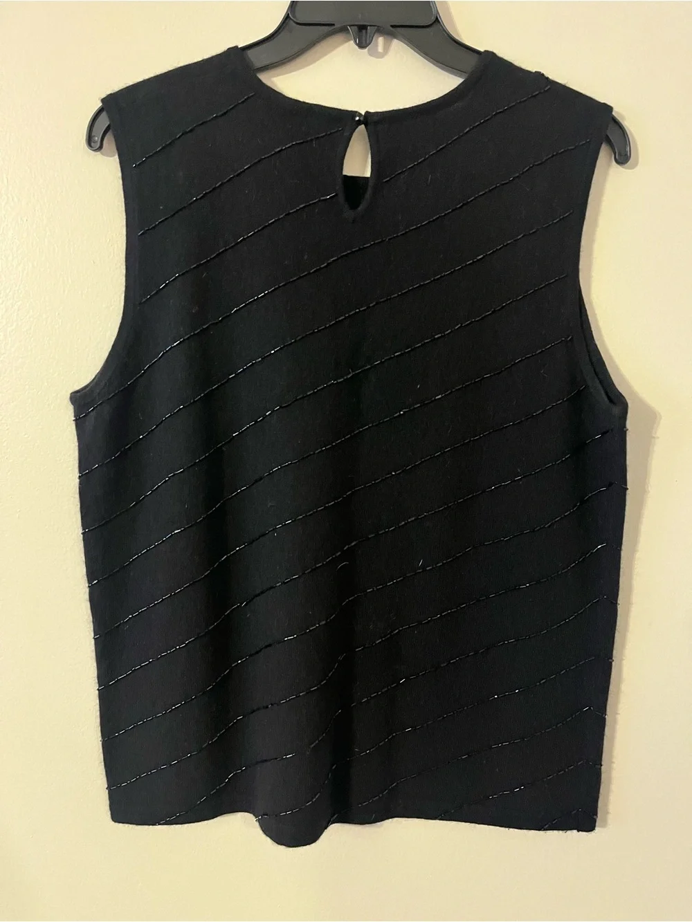 Lauren Ralph Lauren 100% Cashmere Beaded Sleeveless Knit Sweater Black Shell